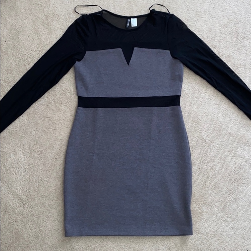 Evening/night out grey mesh sleeve dress